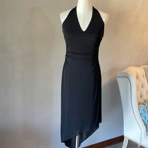 DAVID MEISTER cocktail party black halter dress high low hem lined size SM 6